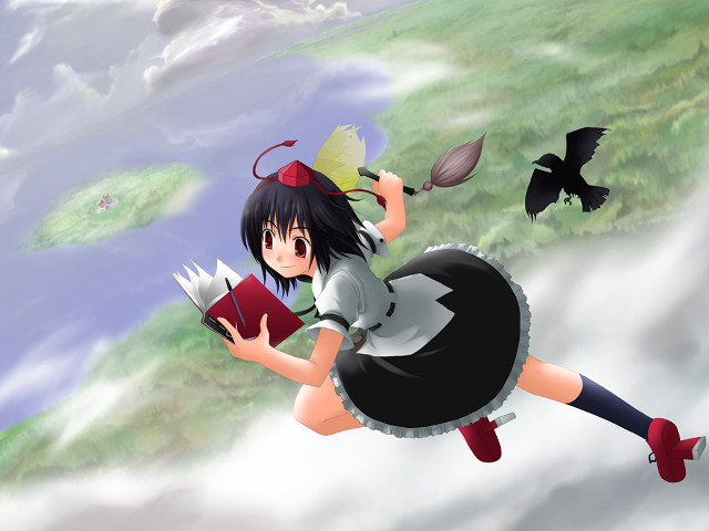 Girl flying book black wings free wallpaper for desktop - medium preview image