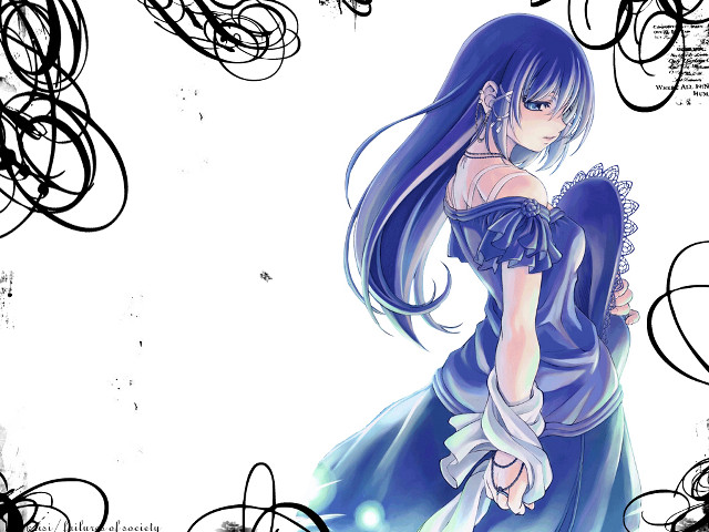Woman blue dress lace anime free wallpaper for desktop - medium preview image