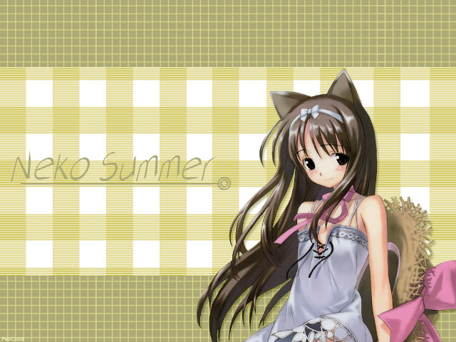 Girl cat ears checkered summer free wallpaper for desktop - medium preview image
