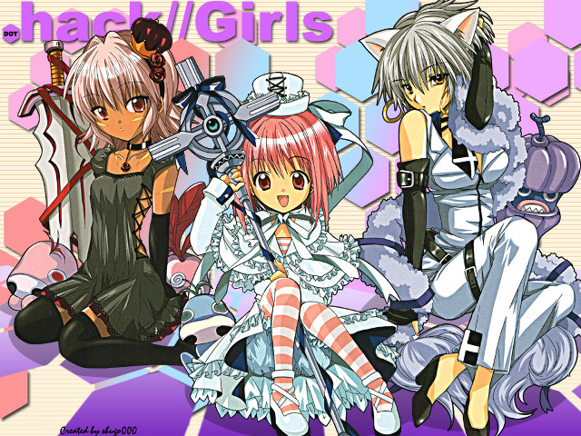 Three anime girls halloween fur free wallpaper for desktop - medium preview image