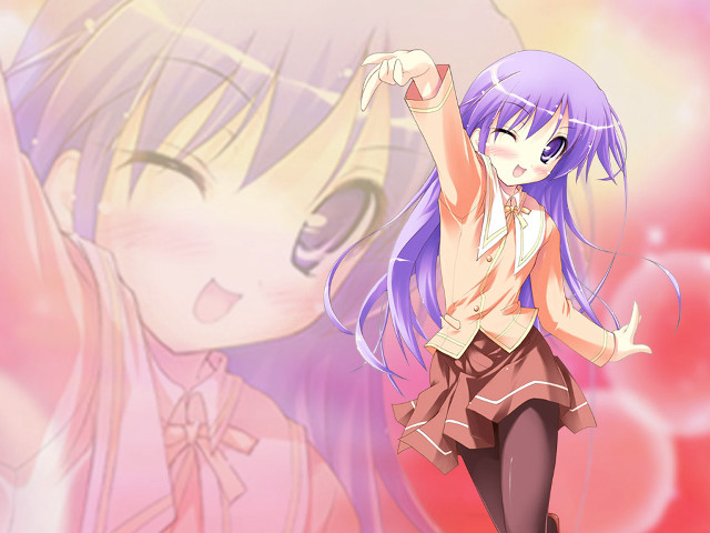 Purple hair girl pink background free wallpaper for desktop - medium preview image