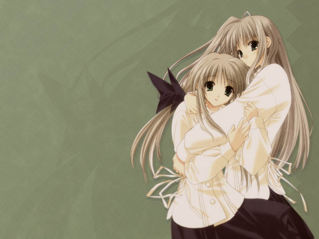 Anime girls hugging cat long free wallpaper for desktop - medium preview image