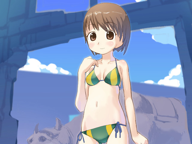 Cartoon girl bikini horse building free wallpaper for desktop - medium preview image