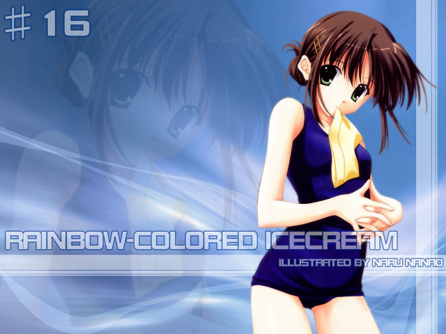 Girl blue dress yellow scarf free wallpaper for desktop - medium preview image