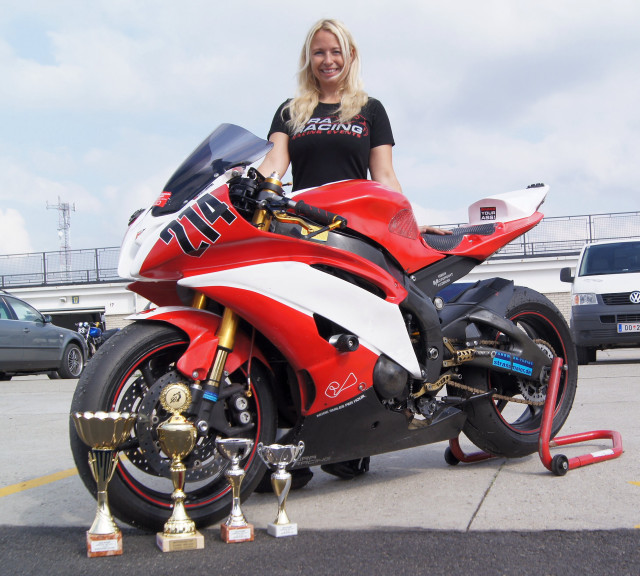 Woman motorcycle parking lot red free wallpaper for tablet - medium preview image