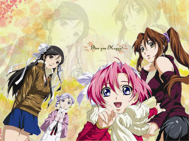 Anime group girls yellow pink free wallpaper for desktop - medium preview image