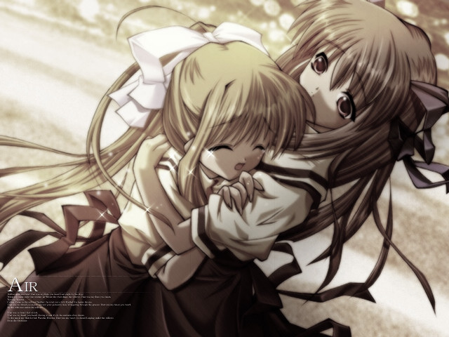 Anime girls hug crying field free wallpaper for desktop - medium preview image