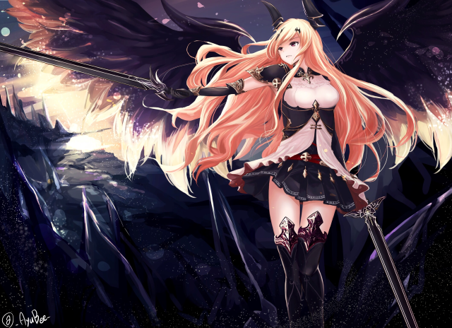 Woman long hair sword dark free wallpaper for desktop - medium preview image