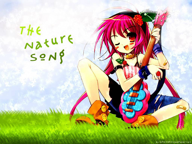 Pink hair girl guitar nature free wallpaper for desktop - medium preview image