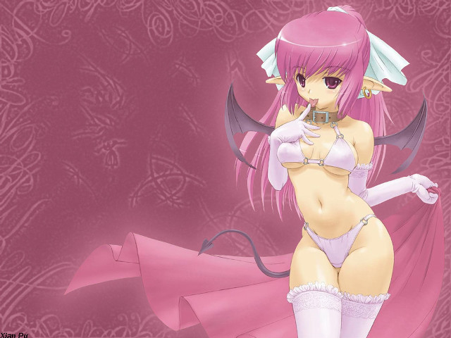 Pink demon girl anime wings free wallpaper for desktop - medium preview image