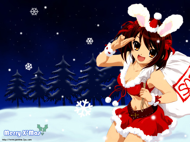 Bunny costume snowman hat anime free wallpaper for desktop - medium preview image
