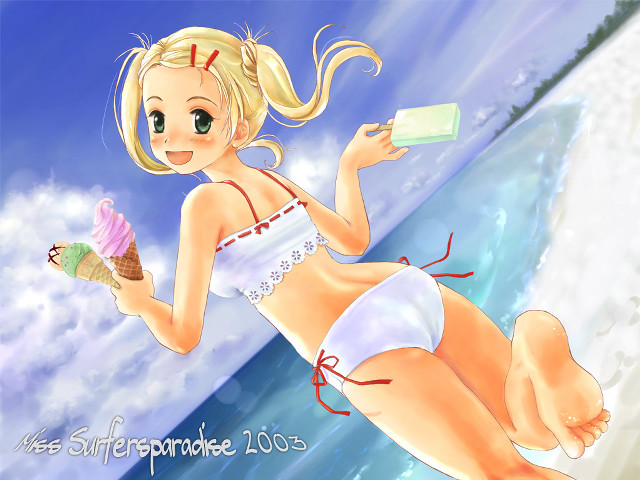 Cartoon girl bikini icecream beach free wallpaper for desktop - medium preview image