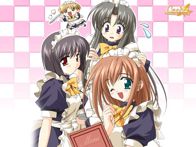 Three anime girls blue eyes free wallpaper for desktop - medium preview image