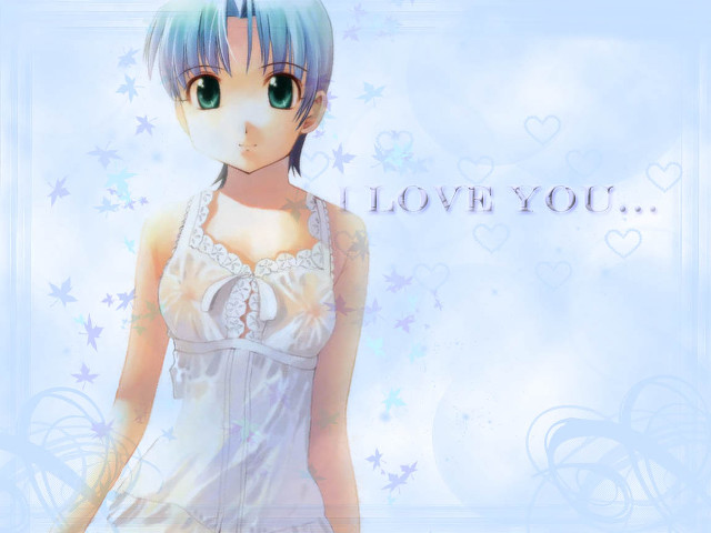 Blue hair green eyes white free wallpaper for desktop - medium preview image