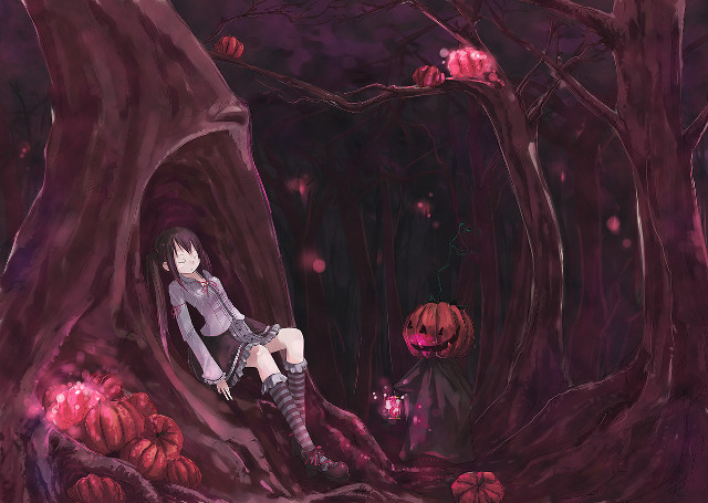 Hollow girl pumpkins forest gothic free wallpaper for desktop - medium preview image