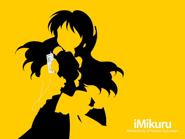 Woman cellphone yellow silhouette minimalism free wallpaper for desktop - medium preview image