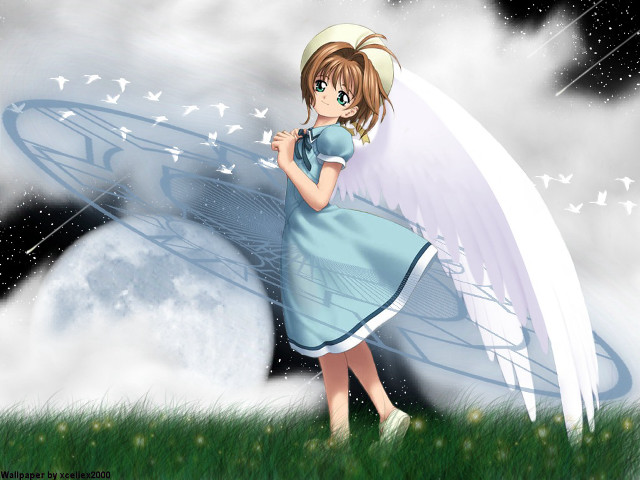 Girl blue dress umbrella moon free wallpaper for desktop - medium preview image