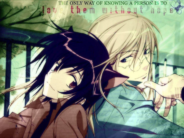 Anime characters holding hands pointing free wallpaper for desktop - medium preview image