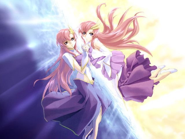 Anime girls hug purple dress free wallpaper for desktop - medium preview image