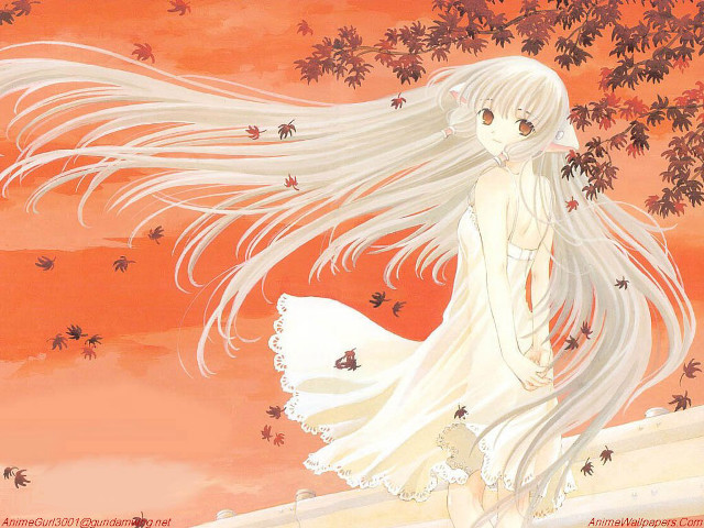 Girl white hair autumn tree free wallpaper for desktop - medium preview image