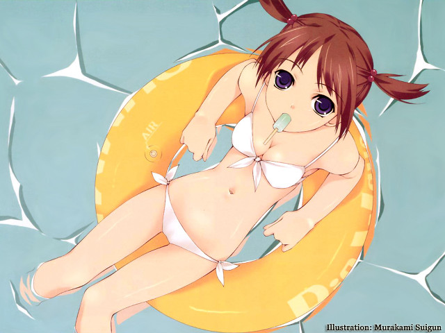 Cartoon girl bikini floating raft free wallpaper for desktop - medium preview image