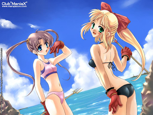 Anime girls beach bikini boat #2 free wallpaper for desktop - medium preview image