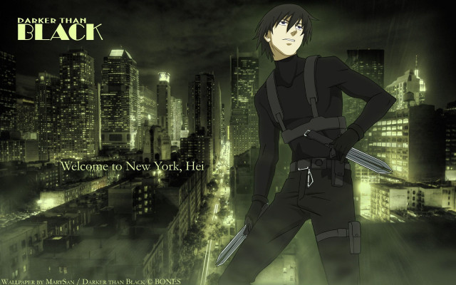 Man black suit swords cityscape free wallpaper for desktop - medium preview image