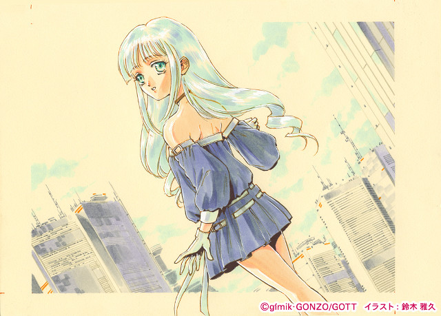 Woman blue dress cityscape manga free wallpaper for desktop - medium preview image
