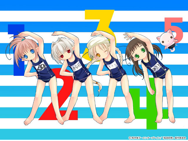 Anime girls bathing suits pig free wallpaper for desktop - medium preview image