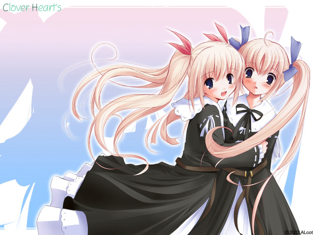 Anime girls hugging blonde pink free wallpaper for desktop - medium preview image