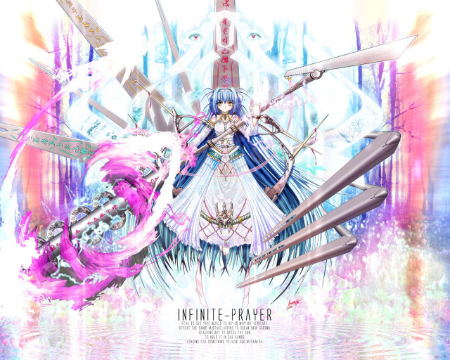 Anime sword girl pinkhair blueeyes free wallpaper for desktop - medium preview image