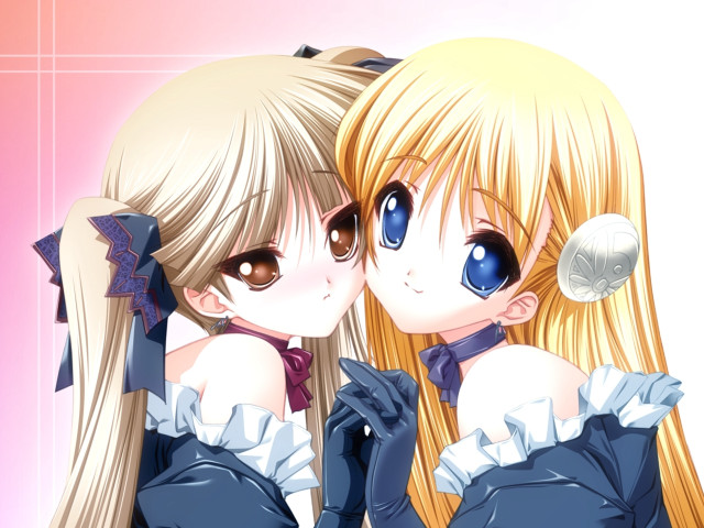 Blonde girls kissing gothic anime free wallpaper for desktop - medium preview image