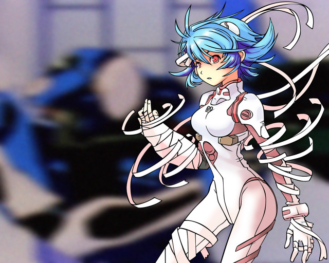 Blue hair sword white bodysuit free wallpaper for desktop - medium preview image