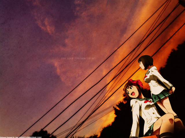 Anime couple sunset wires school free wallpaper for desktop - medium preview image