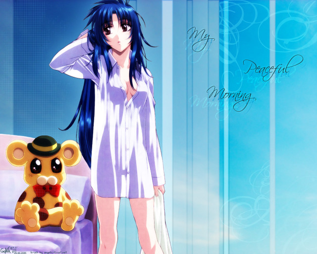 Blue haired girl teddy bear free wallpaper for desktop - medium preview image