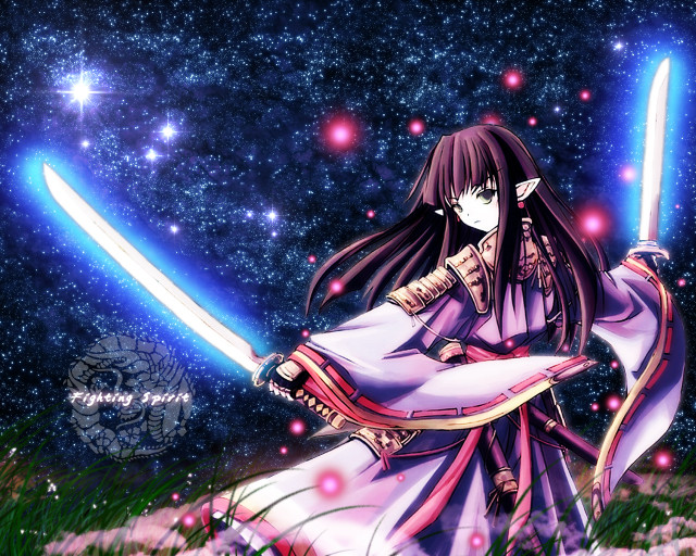 Woman swords night sky stars free wallpaper for desktop - medium preview image