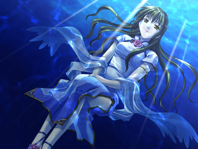 Woman floating water blue dress free wallpaper for desktop - medium preview image