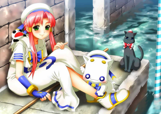Girl cat boat water anime free wallpaper for desktop - medium preview image