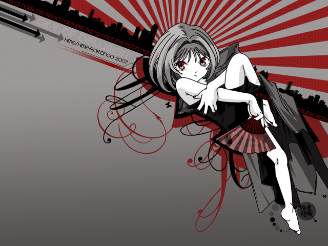 Gothic anime woman red white free wallpaper for desktop - medium preview image