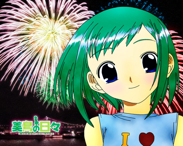 Green hair girl fireworks heart free wallpaper for desktop - medium preview image