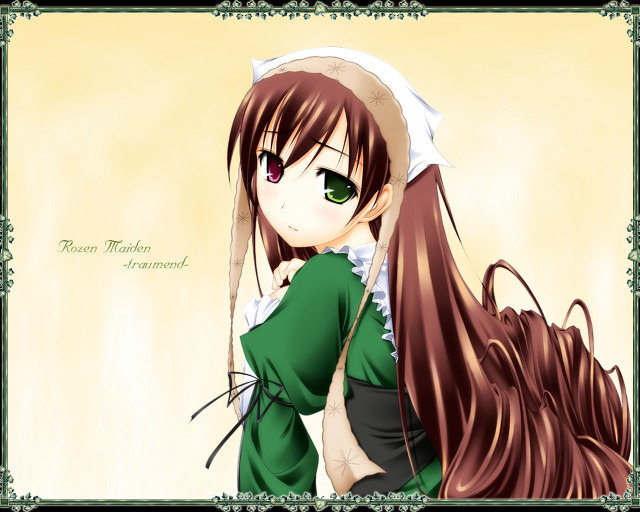 Anime girl green dress white free wallpaper for desktop - medium preview image