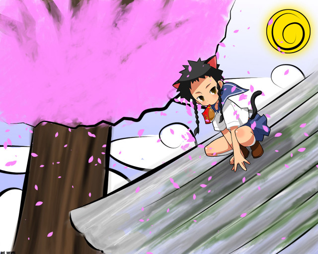 Cartoon man sitting tree branch free wallpaper for desktop - medium preview image