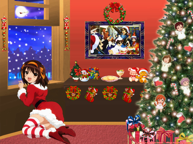 Girl red dress christmas tree free wallpaper for desktop - medium preview image