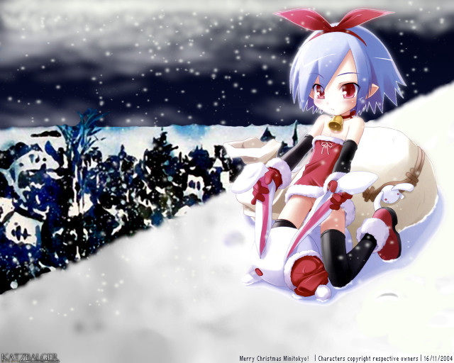 Cartoon girl sled snow aurora free wallpaper for desktop - medium preview image
