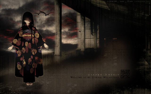 Woman kimono dark alley bird free wallpaper for desktop - medium preview image