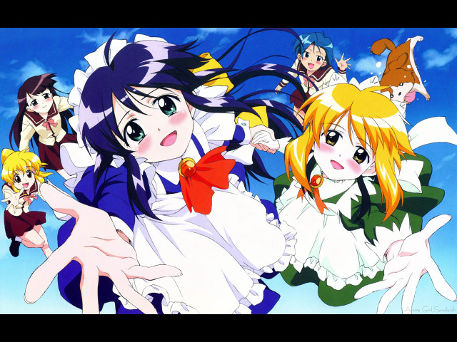 Anime girls bows dresses holding free wallpaper for desktop - medium preview image