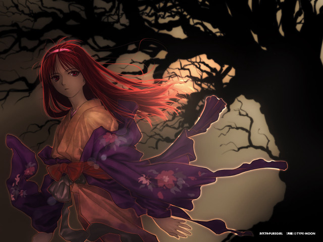 Woman redhair purpledress fullmoon japanesekimono free wallpaper for desktop - medium preview image