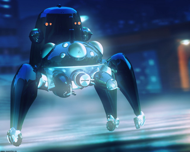 Robot street night city lit free wallpaper for desktop - medium preview image
