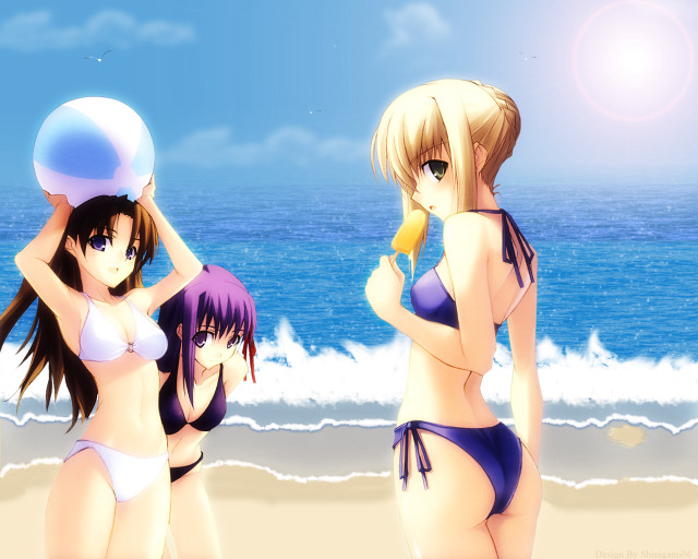 Beach anime girls sun bikini free wallpaper for desktop - medium preview image