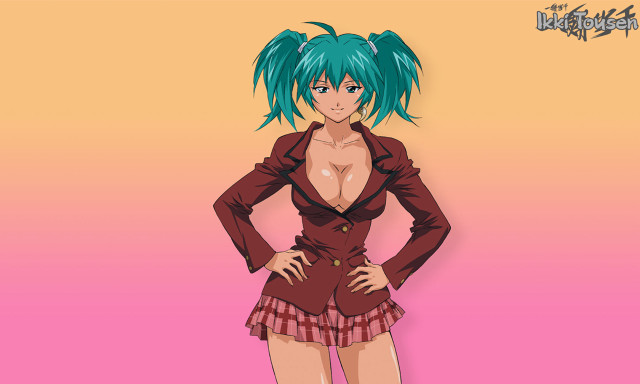 Blue hair pink background anime free wallpaper for desktop - medium preview image